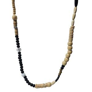 Cookie Lee Wooden Beaded Necklace Black Beige Beads Boho Natural Jewelry